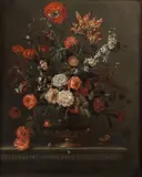 J.S. Bernard, Nature morte aux roses, aux œillets, aux lys dans un vase en bronze, oil on canvas