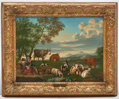 Jan van Gool, Paire de paysages champêtres animés de figures, oil on panel