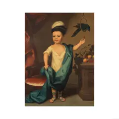 Portrait de jeune garçon qui nourrit son perroquet by John Theodore Heins Senior, oil on canvas, sold Apr 2024