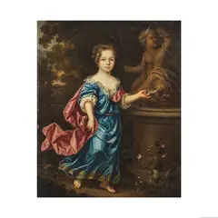 Charles d'Agar, Portrait d'une fillette près d'une fontaine, oil on canvas