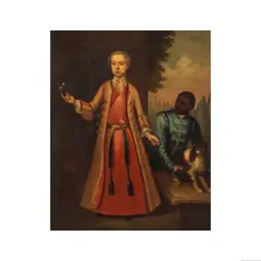 Ecole anglaise, Portrait présumé de Sir Thomas Coke de Island House, Llaugharne, son page et son chien, oil on canvas