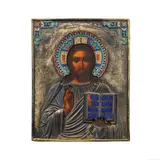 maker's mark in Cyriilic 'AZ', 1878 -1895, Moscow by L'icône du Christ pantocrator Icon of Christ Pantocrator, sold Apr 2024