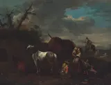 Philips Wouwerman, Resting travelers, oil on copper