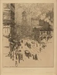 Jean-Émile Labourer, Broadway, New York, 1907, Etching on thin wove paper