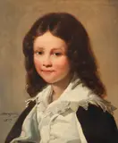 Jean-Baptiste Mauzaisse, Portrait of a young boy, half-length, wearing a shirt and dark costume, oil on canvas
