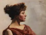 Rba John William Godward, Study of woman in classical dress, head and shoulders, oil on canvas