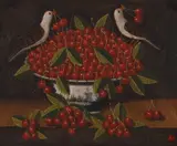 Miguel Canals, Still life with cherries and birds, oil on canvas