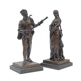 Anatole J. Guillot, pair of patinated bronze figures of a troubadour and his female companion, patinated bronze