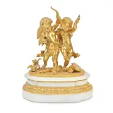 Alexandre-Pierre Schoenewerk, gilt bronze figural group of the infant cupid and a female putto companion, gilt bronze