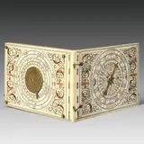 Joseph Tucher, Klappsonnenuhr, 1641, Elfenbein, geschnitten, bemalt; Glas, Messing