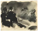 Emil Nolde, Paar und zwei Männer am Tisch, 1908, Tuschpinsel und -feder auf dünnem Papier