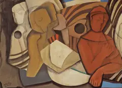 Béla Kádár, Komposition mit Figuren. 1920er Jahre, Öl und Tempera auf glattem, festem Papier