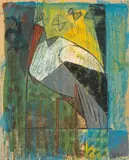 Markus Lüpertz, Storch, 1979, auf braunem Papier, auf Leinwand aufgezogen