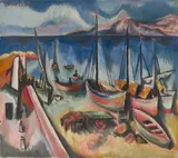 Cesar Klein, Fischerboote im Hafen, Um 1920, Öl auf Leinwand
