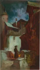 Carl Spitzweg, Der Nachtwächter, Um 1875, Öl auf Papier, auf Holz aufgezogen
