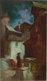 Carl Spitzweg, Der Nachtwächter, Um 1875, Öl auf Papier, auf Holz aufgezogen