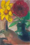Blumenstillleben und Tierfigur. (Vor) 1941 by Emil Nolde, Aquarell auf Japan, sold Jun 2022