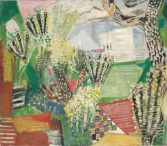 Häuser und Obstbäume by Oskar Moll, 1934, Öl auf Leinwand, sold Jun 2021