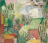 Oskar Moll, Häuser und Obstbäume, 1934, Öl auf Leinwand
