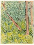 Otto Mueller, Waldlandschaft mit Gräsern und Pflanzen, 1924, Aquarell und Farbkreide auf Velin