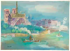 Jean Dufy, L’abside de Notre-Dame, Aquarell und Gouache auf Papier