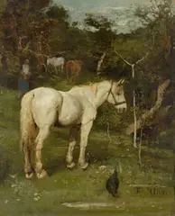 Fritz von Uhde, Ein Schimmel, 1880, Öl auf Leinwand. Doubliert