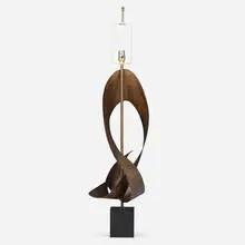 Harry Balmer, Table lamp, c. 1960, patinated steel, enameled aluminum
