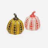 Pumpkins, set of two by Yayoi Kusama, 2015, lacquered resin, sold Oct 2021