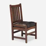 Side chair by L. & J.G. Stickley, 1912-17, oak, leather, sold Oct 2021