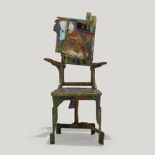 Smokey Tunis, Chair, c. 1969, painted wood, linoleum, glass