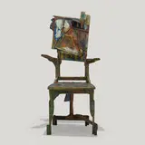 Smokey Tunis, Chair, c. 1969, painted wood, linoleum, glass