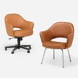 Executive armchairs, set of two by Eero Saarinen, aluminum, enameled steel, stainless steel, leather, Naugahyde, sold Oct 2021