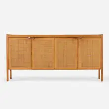 attribution Alf Svensson, Cabinet, c. 1960, oak, teak, laminate, cane, leather