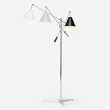 Arredoluce, Triennale floor lamp, model 12128, 1947, enameled aluminum, chrome-plated and enameled steel, chrome-plated brass
