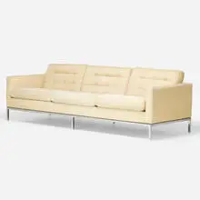 Sofa by Florence Knoll, 1954, chrome-plated steel, upholstery, sold Oct 2021