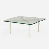 Barcelona coffee table by Ludwig Mies van der Rohe, stainless steel, smoked glass, sold Oct 2021