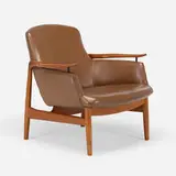 Finn Juhl, Lounge chair, c. 1953, teak, leather, enameled metal