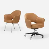 Eero Saarinen, Executive armchairs, two, aluminum, enameled steel, chrome-plated steel, leather
