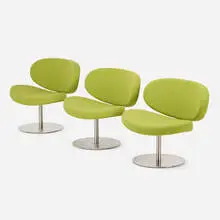 Christophe Pillet, Sunset chairs, set of three, 1997, stainless steel, upholstery