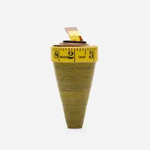 Karyl Sisson, Faux Pot with Removable Button Lid, 1996, vintage cloth tape measure, Lucite, polymer, vintage plastic buttons, thread