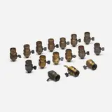 Early 20th Century, Collection of sixteen lamp sockets, brass, plastic