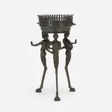 Athénienne-form tripod jardinière stand with satyrs, After the Antique by Sabatino De Angelis & attribution Fils, patinated bronze, sold Feb 2024