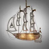 Maison Baguès, Three-masted Spanish galleon-shaped chandelier, cut glass, gold-washed steel