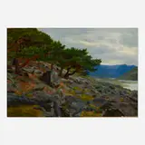Marie Løkke, Rocky Landscape with Trees, oil on canvas
