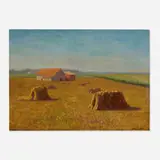 Marie Løkke, Illinois Farm Scene with Haystacks, c. 1908, oil on canvas