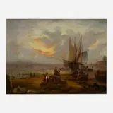 John W. A. Scott, Harbor Scene with Figures, 1842, oil on canvas