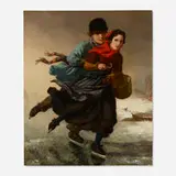 Henri Van Seben, Ice Skating Couple, c. 1865, oil on canvas laid to Masonite