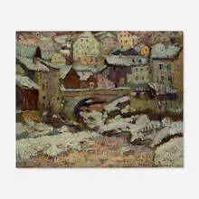 Harry Lachman, Winter Bridge, oil on board