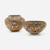 Acoma Pueblo, Polychrome ollas, set of two, hand-painted earthenware