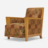 Jacques Adnet, Armchair, c. 1940, oak, upholstery